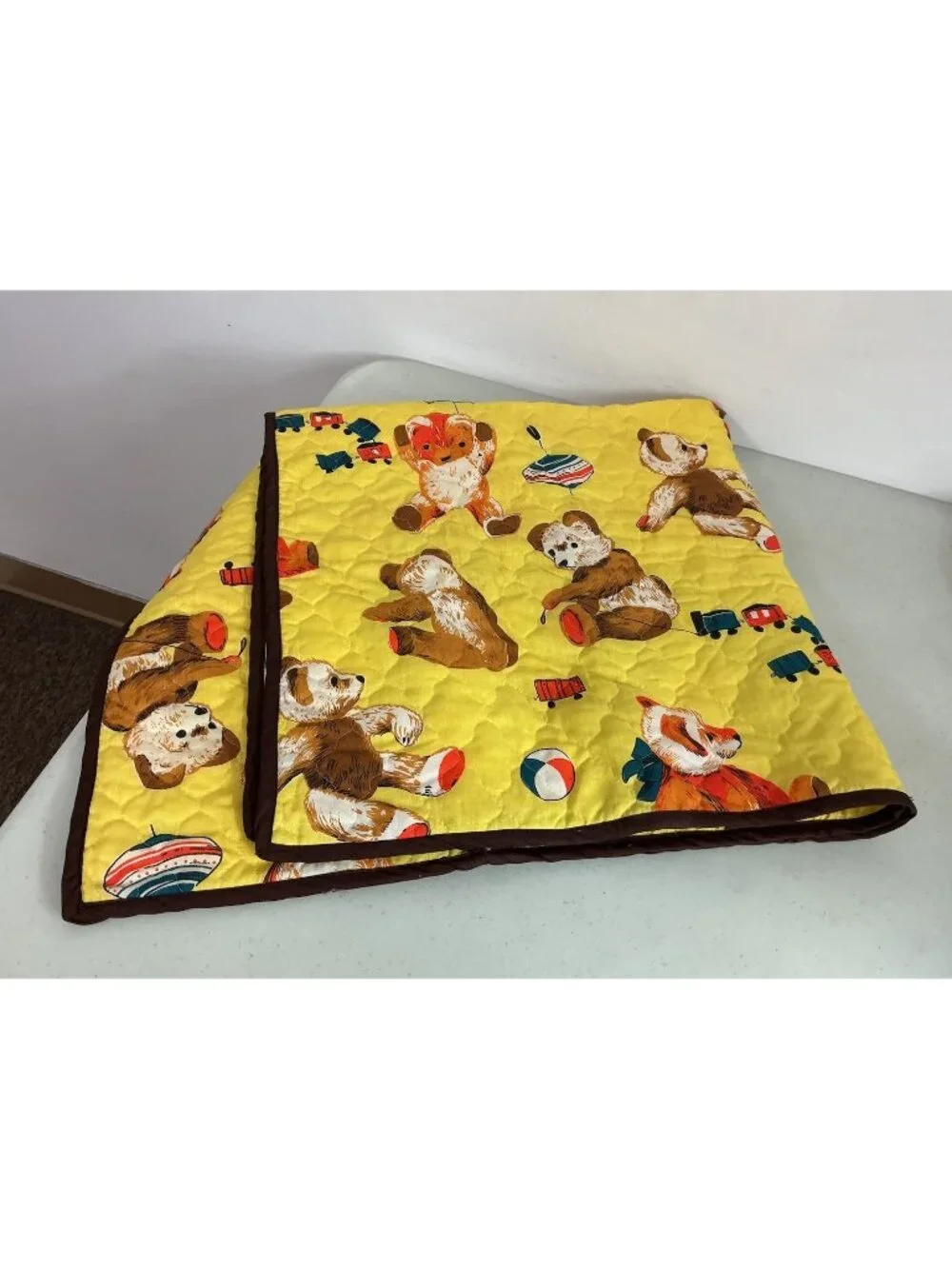 Vintage Teddy Bear Baby Blanket Quilt Made USA Excellent